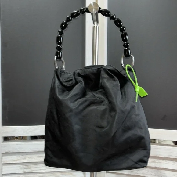 SOLD - Dior Maris Pearl Handle Vintage Nylon Bag,Black11x9,EUC,Callout on bottom - Picture 2 of 14